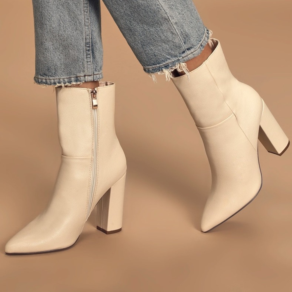 Lulus Elegant Cream Mid Calf Boots